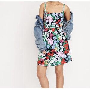 NEW Old Navy Floral Linen Blend Cami Dress XL TALL Short Boho Summer Sleeveless